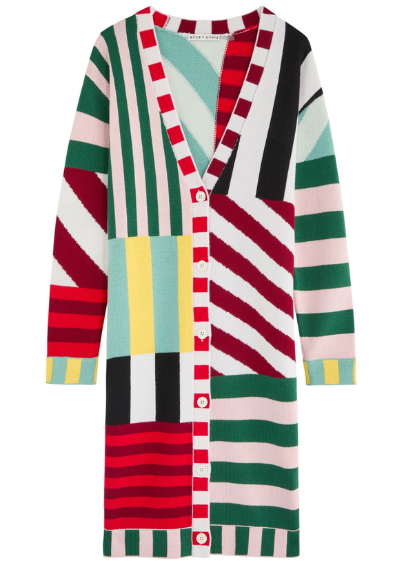 Photo: Alice + Olivia Bradford Striped-intarsia Wool Cardigan Multicoloured 1