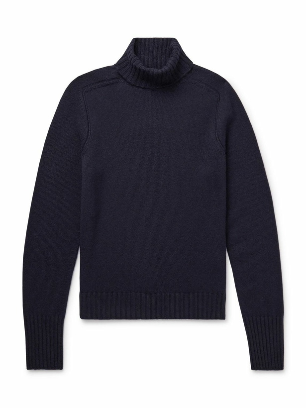 Photo: Dunhill - Slim-Fit Cashmere and Linen-Blend Rollneck Sweater - Blue