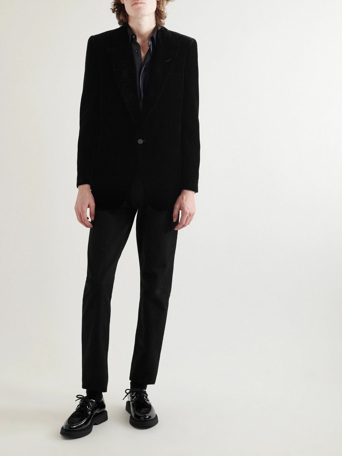 SAINT LAURENT - Slim-Fit Metallic Velvet Blazer - Black
