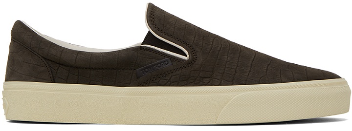 Photo: TOM FORD Brown Jude Slip-On Sneakers