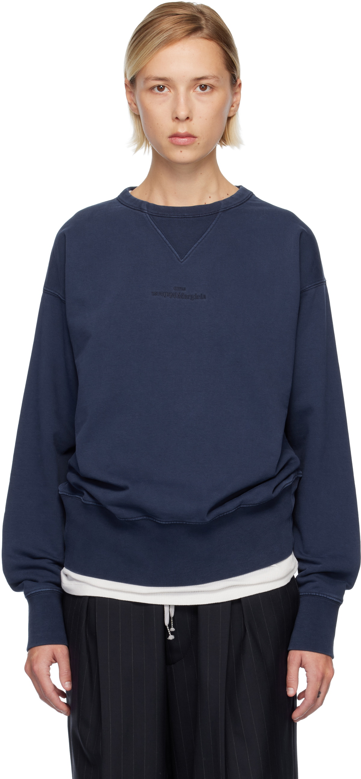 Maison Margiela ネイビー スウェット MMロゴ navy-embroidered-logo-