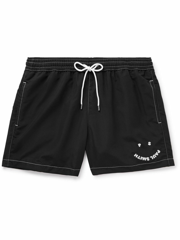 Photo: Paul Smith - Slim-Fit Short-Length Embroidered Recycled Swim Shorts - Black