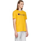 Champion Reverse Weave Yellow Script Logo T-Shirt