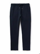 Moncler - Tapered Webbing-Trimmed Stretch-Cotton Jersey Sweatpants - Blue