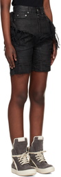 Rick Owens DRKSHDW Black Temple Slivered Tight Cutoff Denim Shorts