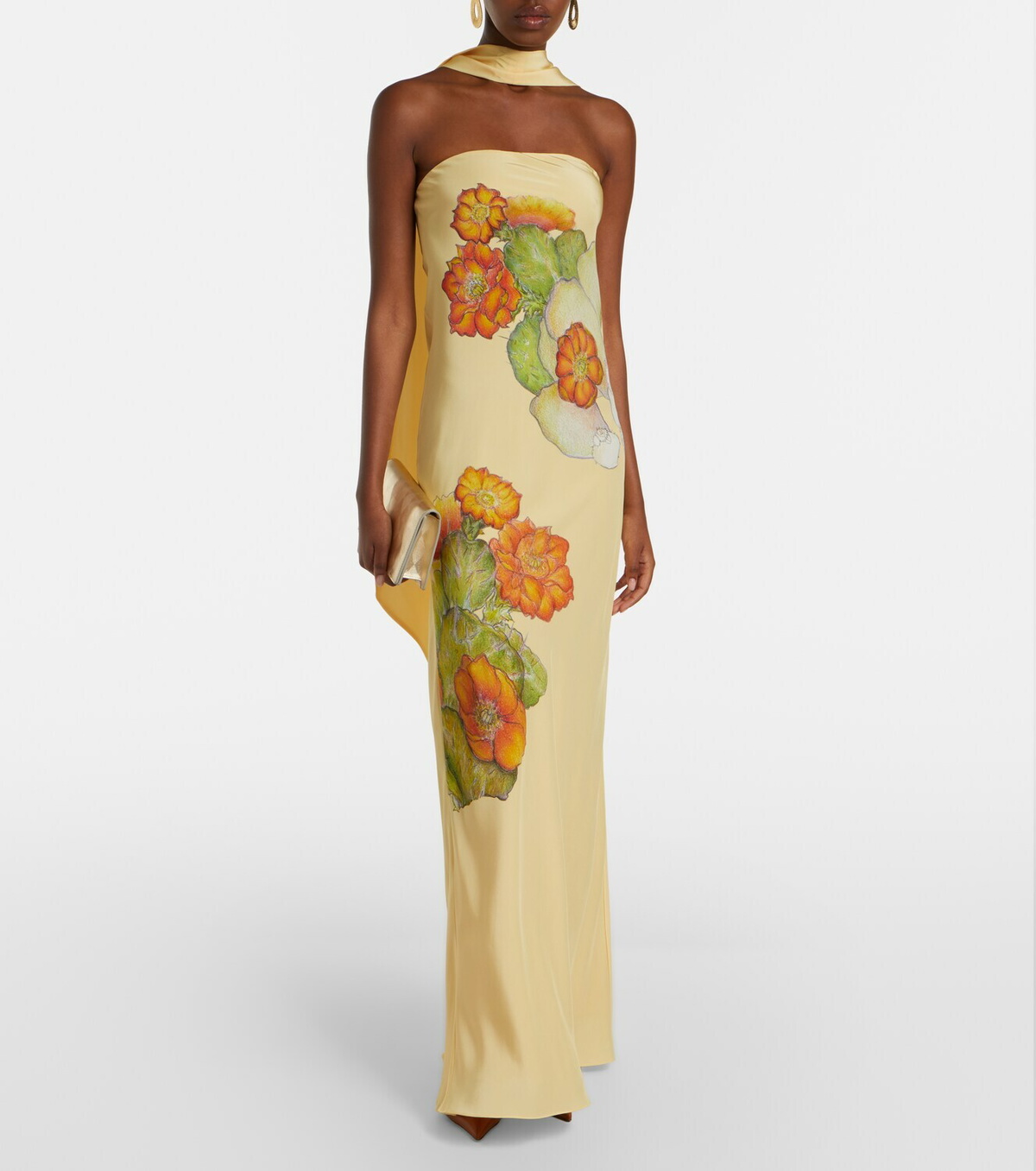 Rodarte Scarf-detail floral silk crêpe gown