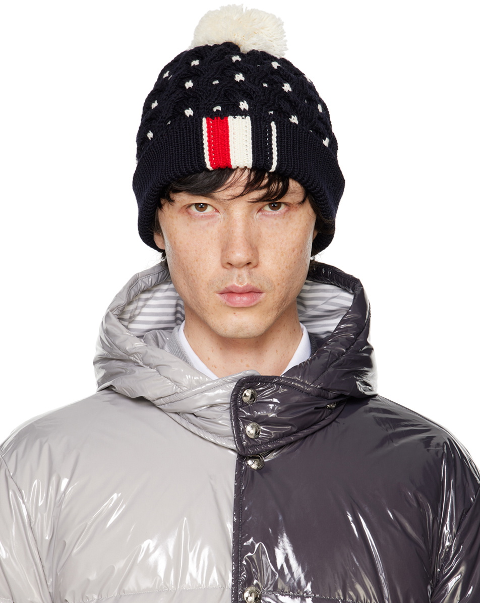 Thom Browne Navy Cable RWB Striped Beanie