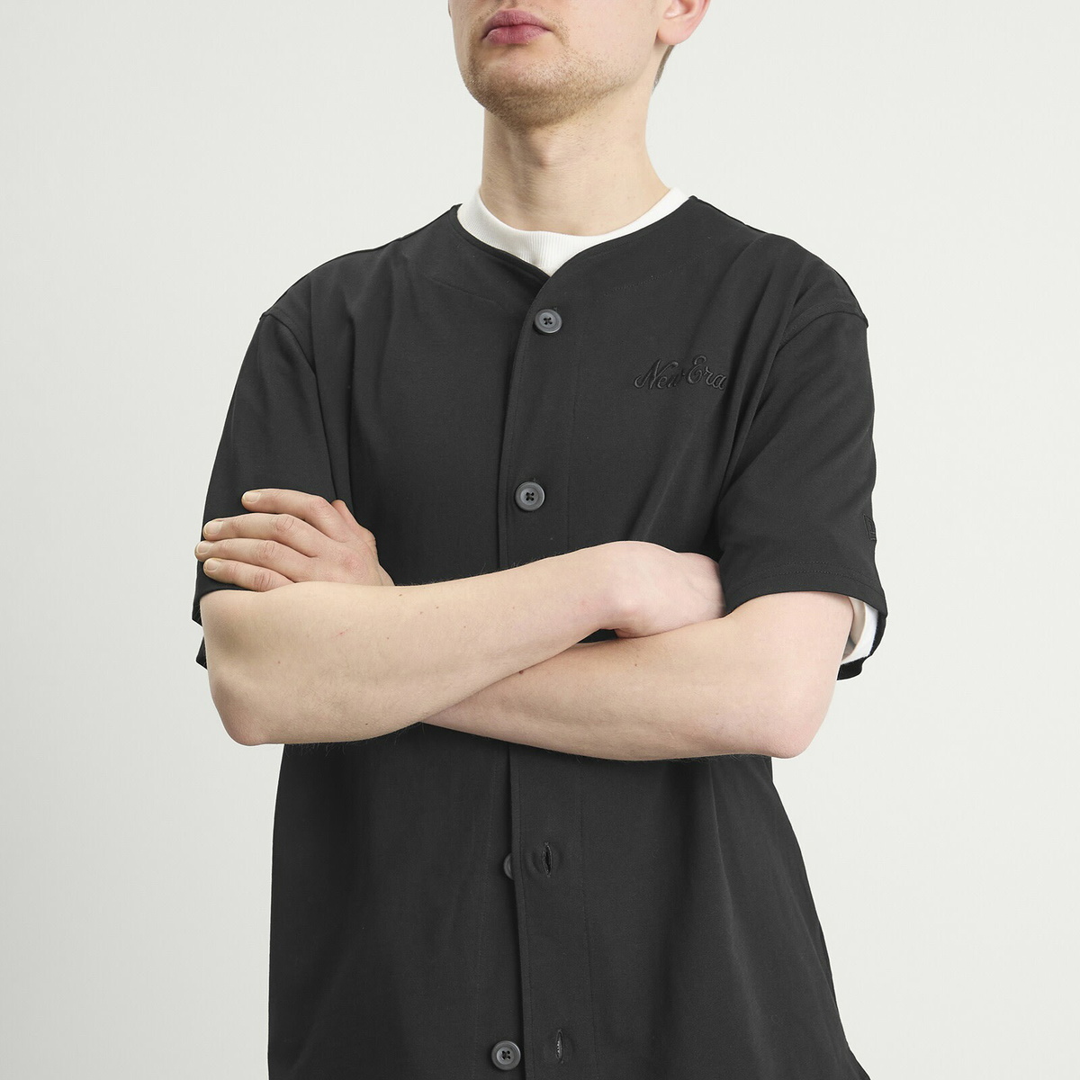New Era Men's Script Baseball Jersey in Black