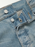 AMIRI - Slim-Fit Straight-Leg Logo-Appliquéd Panelled Distressed Jeans - Blue