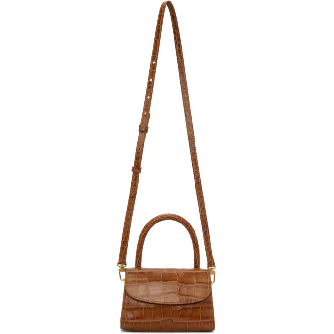 BY FAR Tan Croc Mini Top Handle Bag By Far