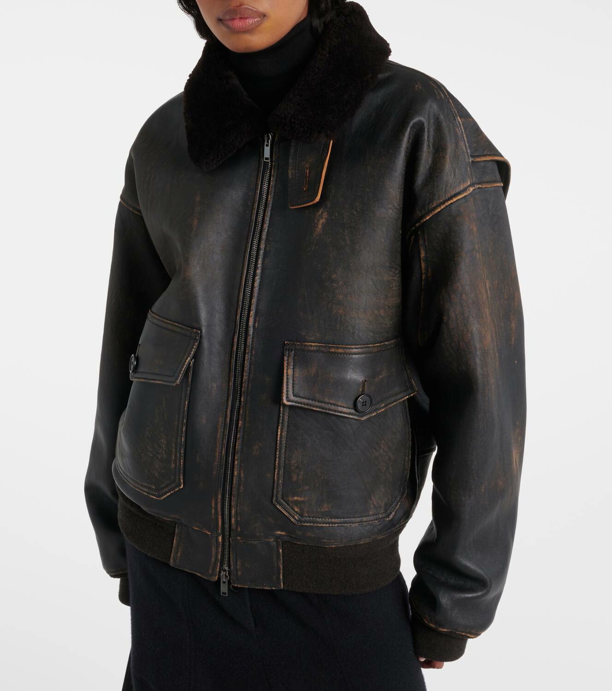 The Row Adonis shearling-trimmed leather jacket The Row