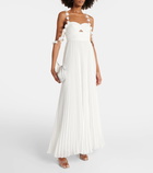 Self-Portrait Bridal floral-appliqué pleated chiffon maxi dress