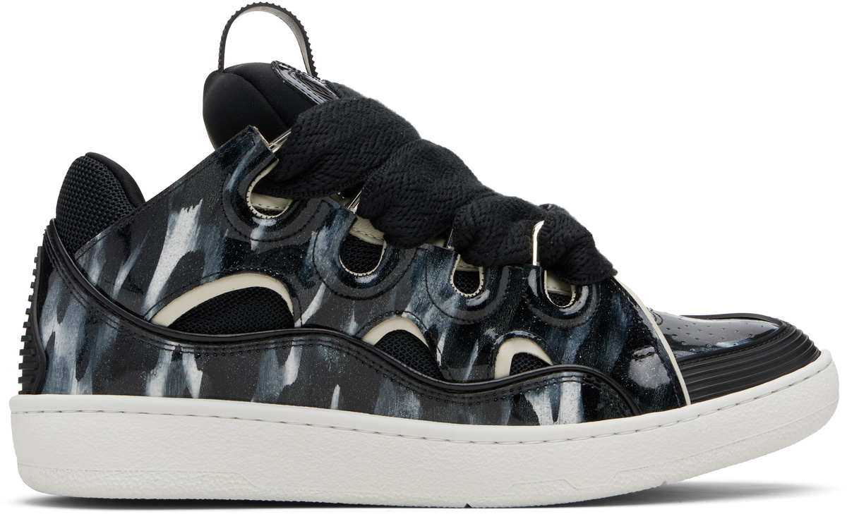 Lanvin Black Curb Leather Sparkles Sneakers Lanvin