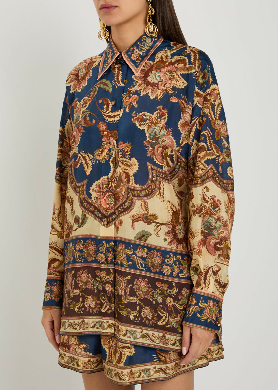 Zimmermann Aster Printed Silk Shirt Navy