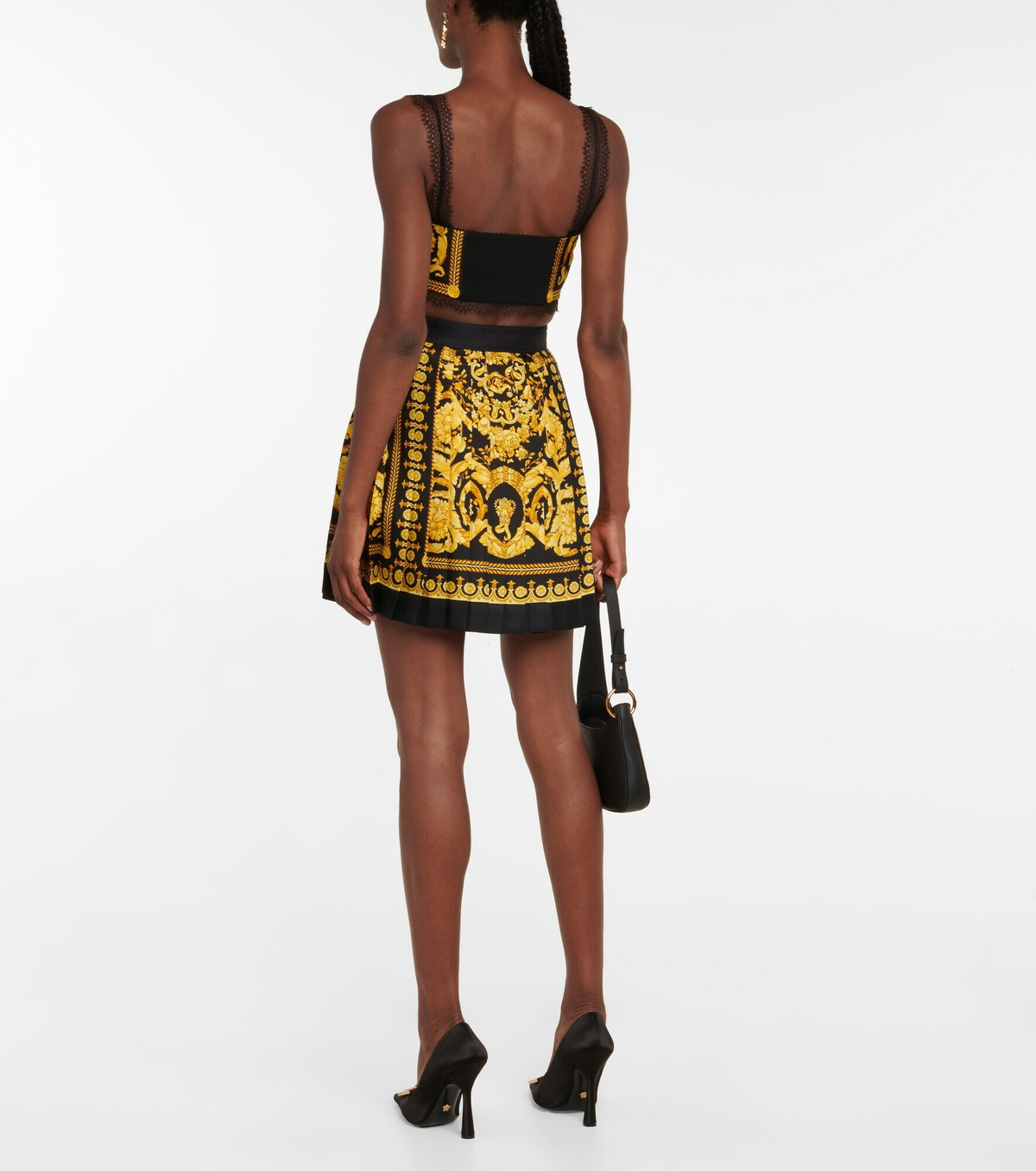 Versace - Barocco silk lace-trimmed crop top Versace