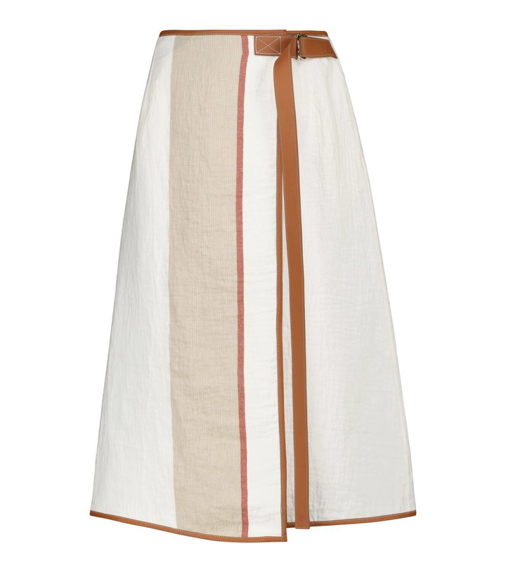 Photo: Loewe Leather-trimmed linen-blend midi skirt