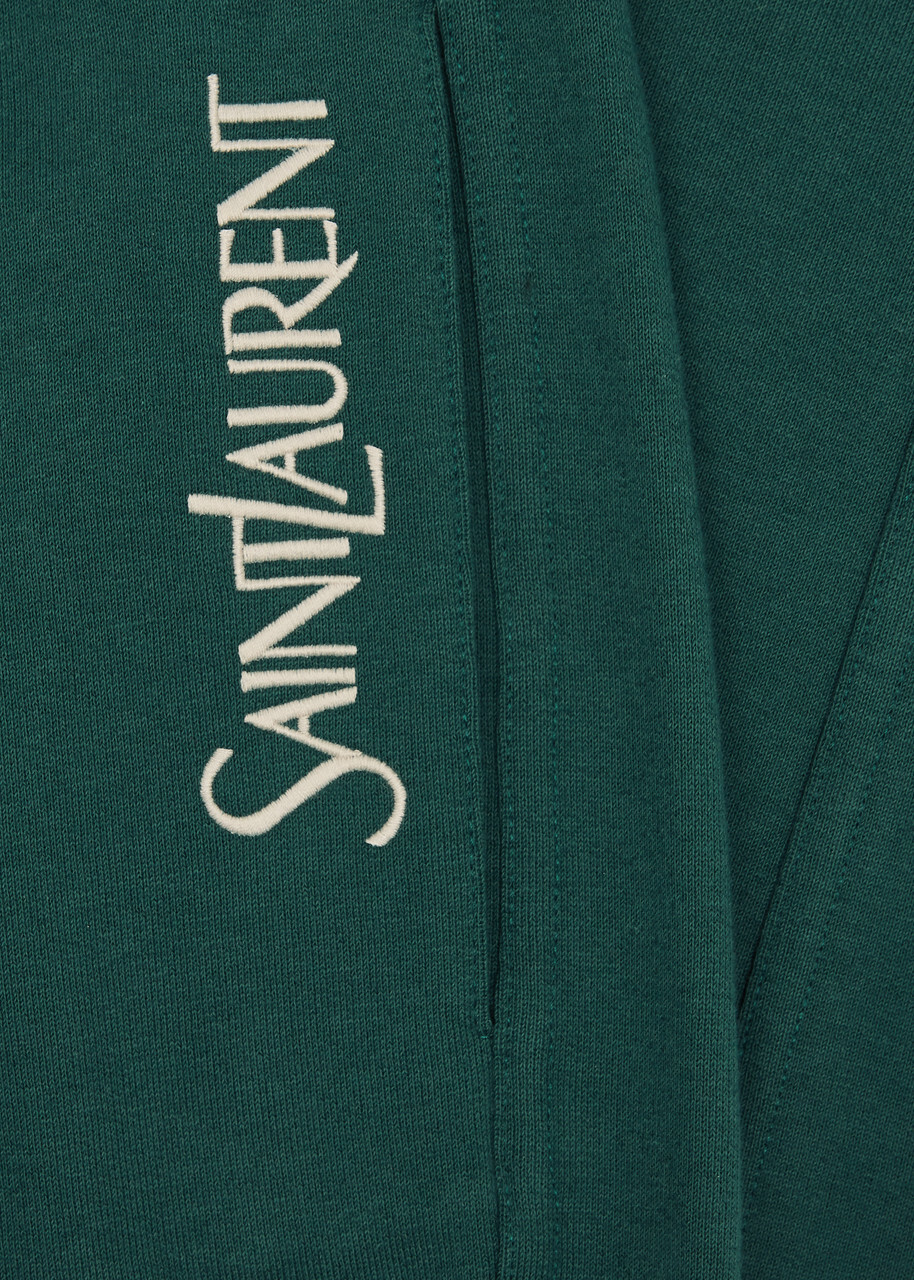 Saint Laurent Logo-embroidered Cotton Sweatpants Green