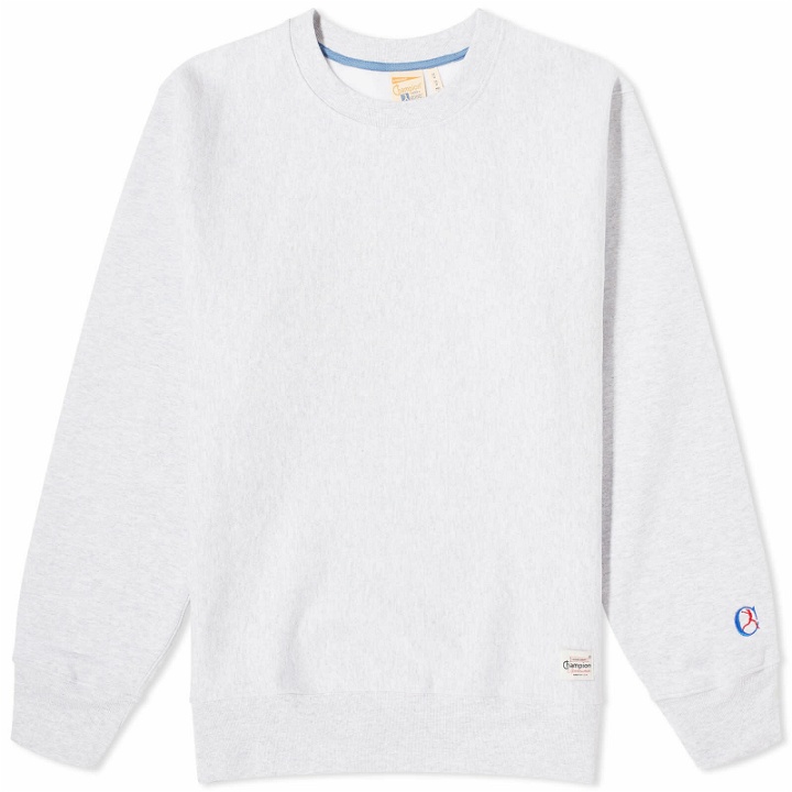 Photo: Champion Men's Made in USA Reverse Weave Crew Sweat in Silver Grey Marl