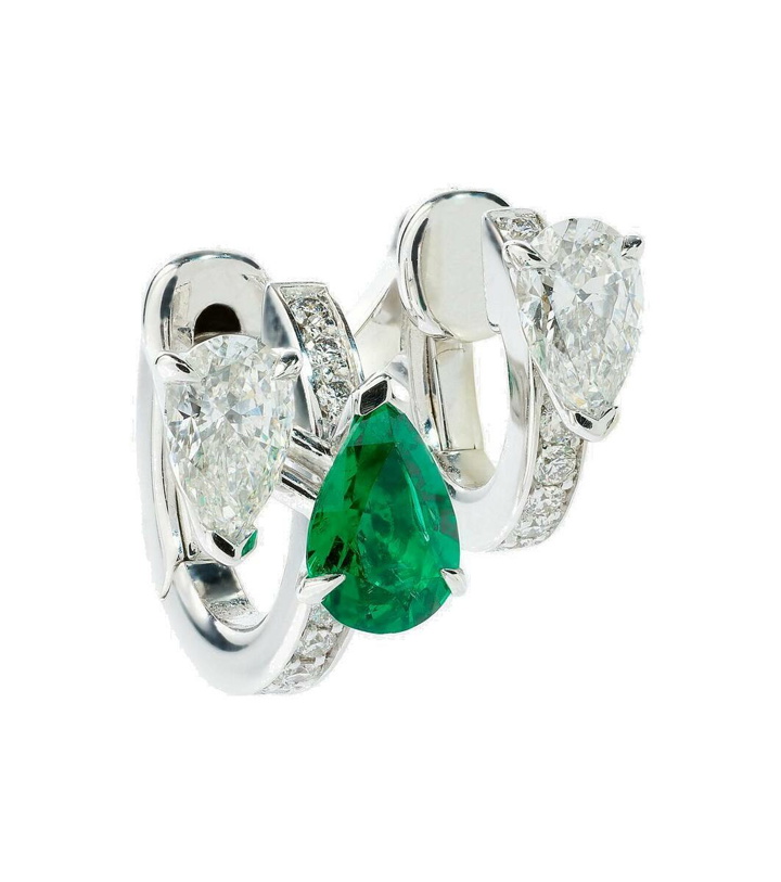 Photo: Repossi Serti Sur Vide 18kt white gold single earring with diamonds and emerald