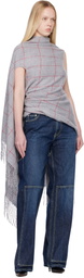 Jean Paul Gaultier Gray Back Closure Scarf Draped Blouse