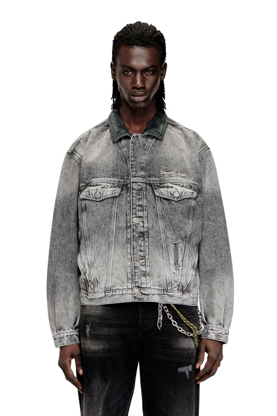 Photo: Diesel Denim trucker jacket with tonal leather trims - Denim Jackets - Unisex - Grey