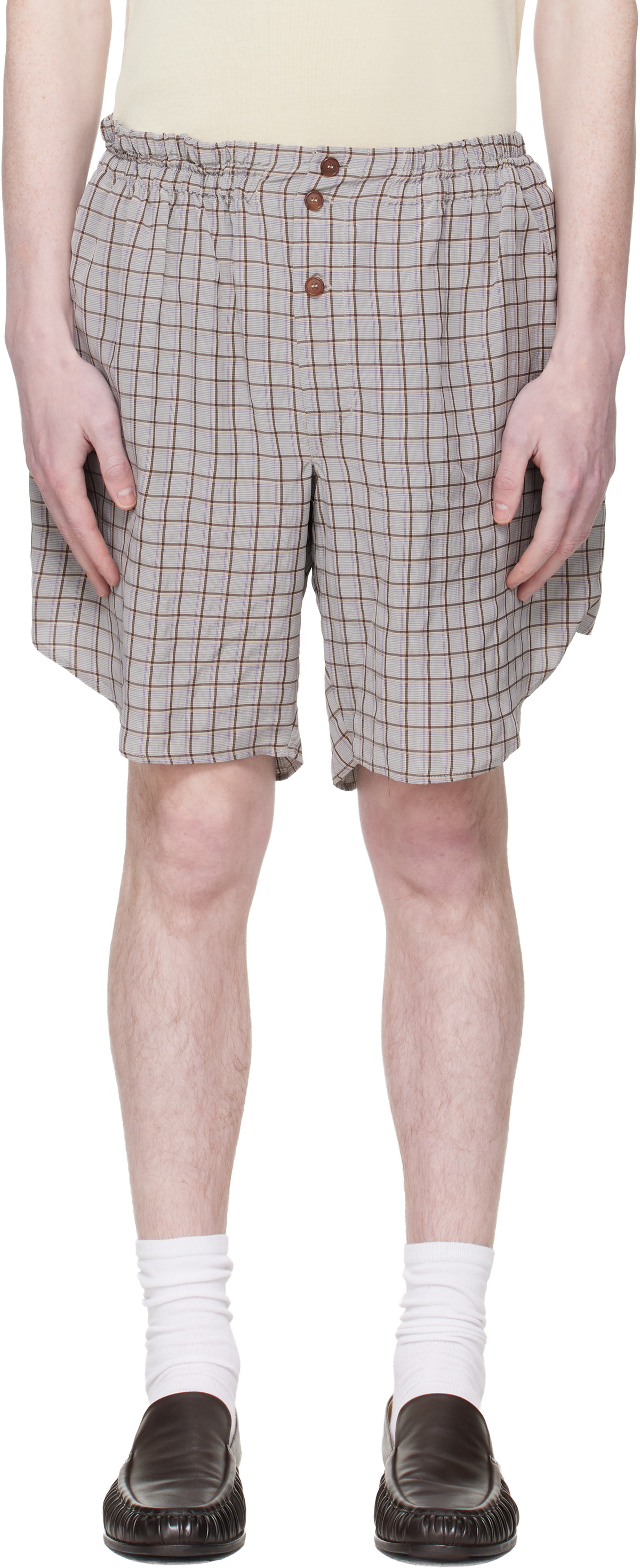 Hed Mayner Gray & Brown Checked Shorts