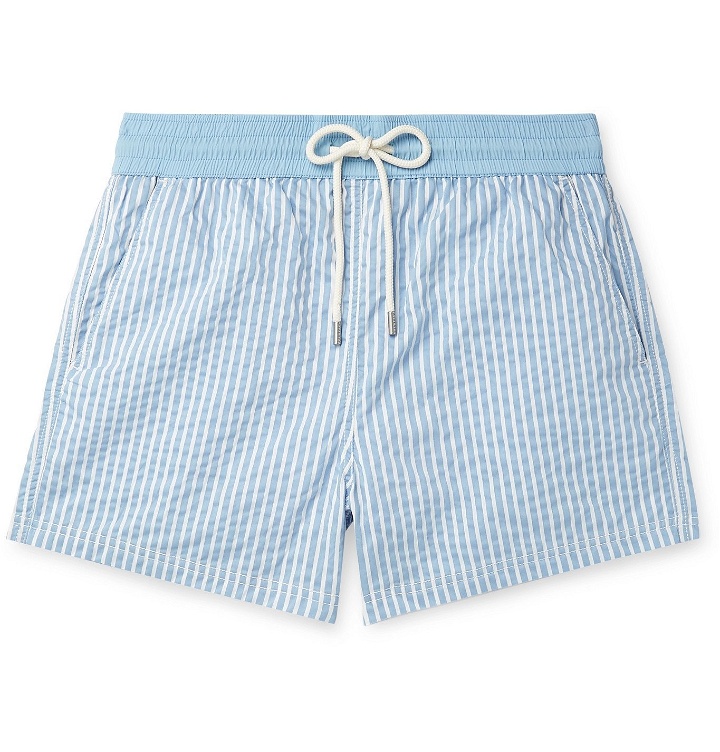 Photo: Atalaye - Miramar Short-Length Striped Cotton-Blend Swim Shorts - Blue