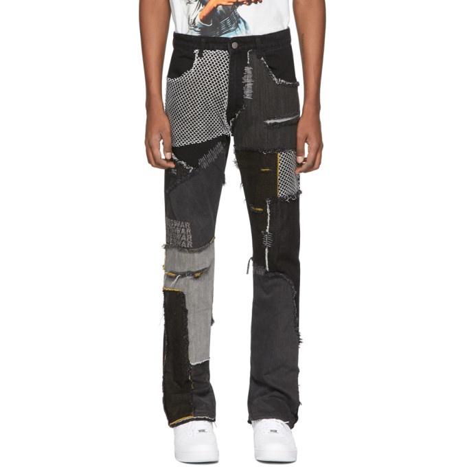Photo: Who Decides War by MRDR BRVDO Black Denim Upcycled Patchwork Jeans