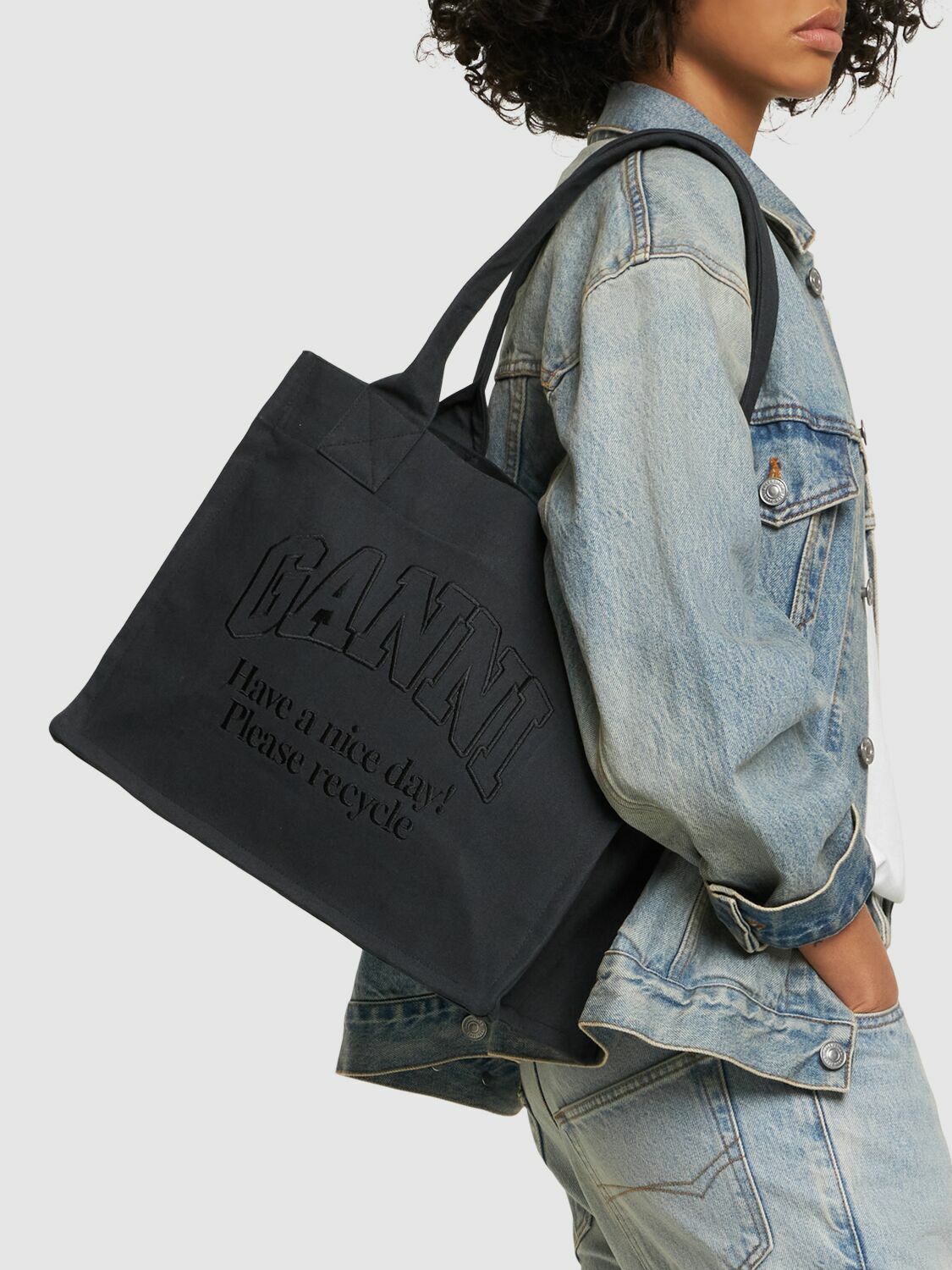 トートバッグ GANNI BLACK COTTON TOTES Large Easy Tote Bag - Ganni - Cotton - Black