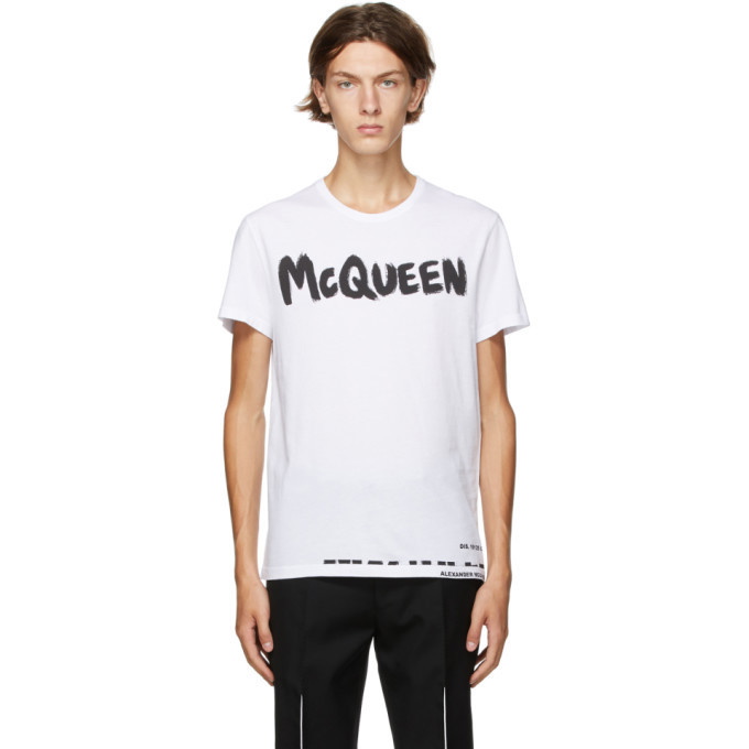 Photo: Alexander McQueen White Graffiti Logo Print T-Shirt