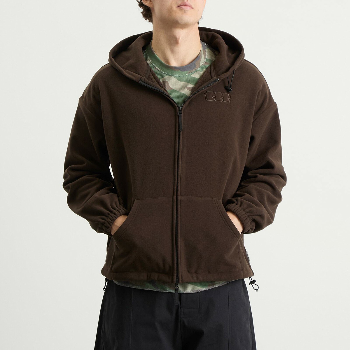 TTT MSW Men's Polartec Logo Fleece Hooded Jacket in Brown