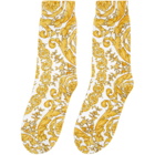 Versace White and Yellow Barocco Print Socks