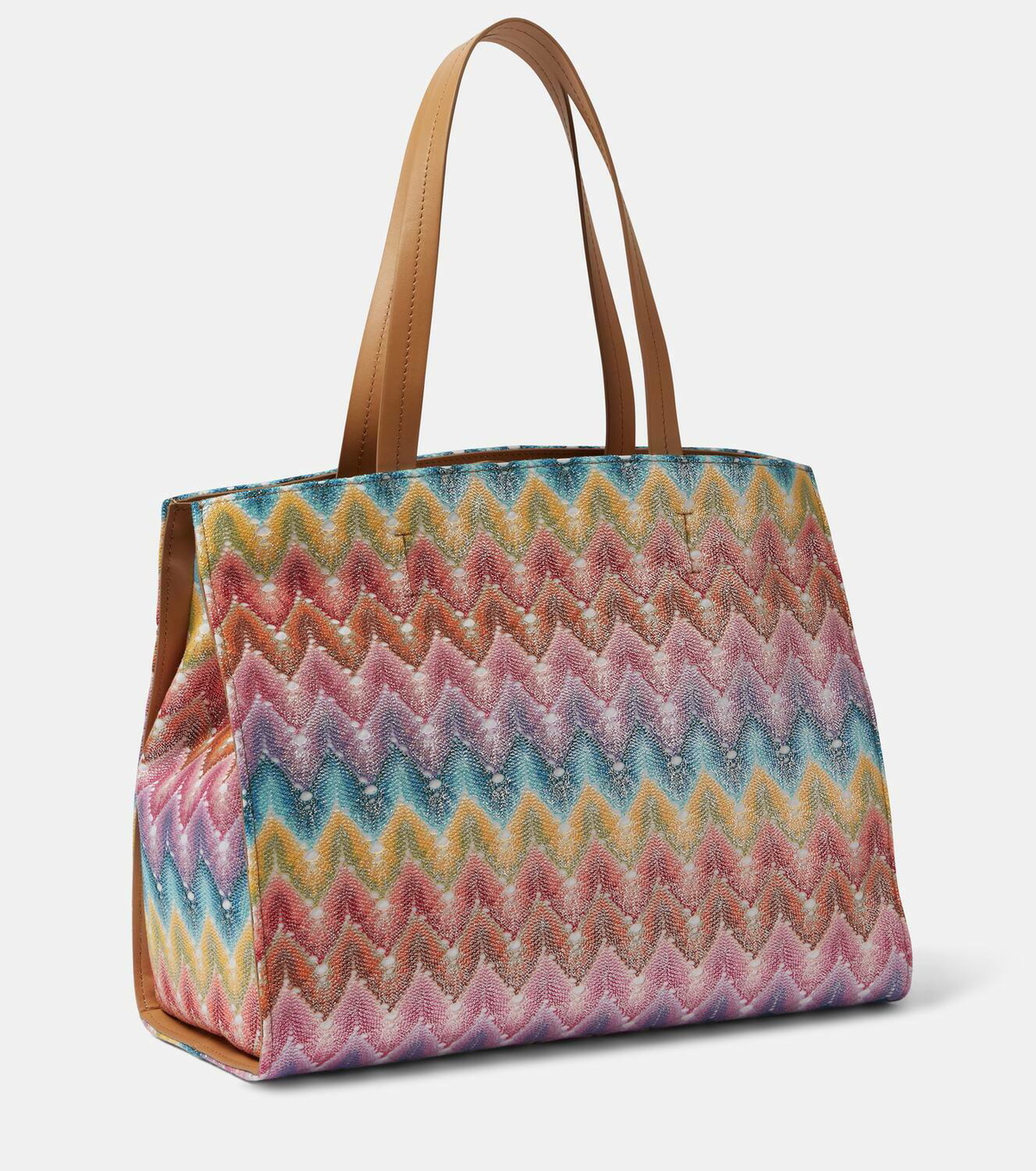【MISSONI】 Zigzag Large leather-trimmed tote bag Zigzag Large leather-trimmed tote bag in multicoloured