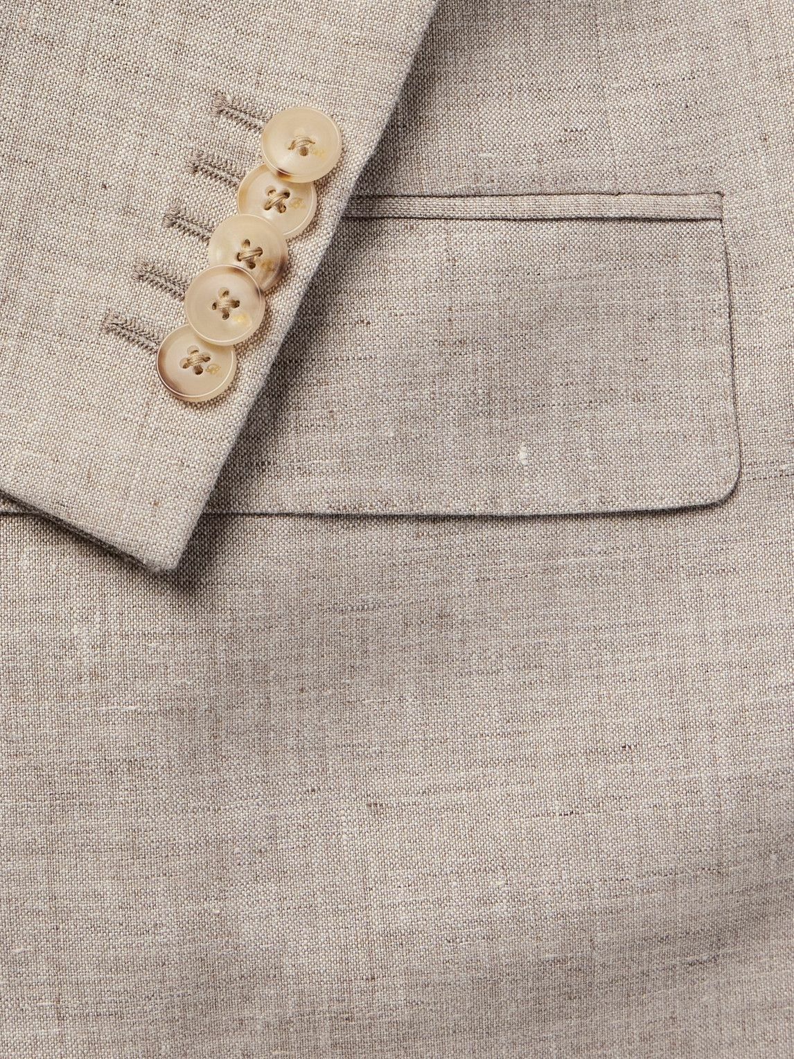 UMIT BENAN B - Double-Breasted Linen and Wool-Blend Blazer - Neutrals