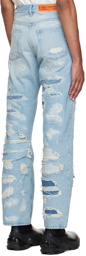 Heron Preston Blue Super Distressed Jeans
