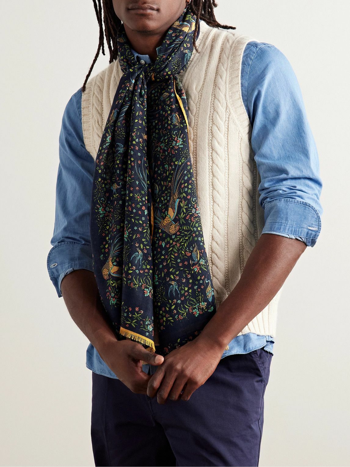 DRAKE'S シルク100%  HAND PRINTED ストール 英国製 DRAKE'S シルク100% HAND PRINTED ストール 英国製