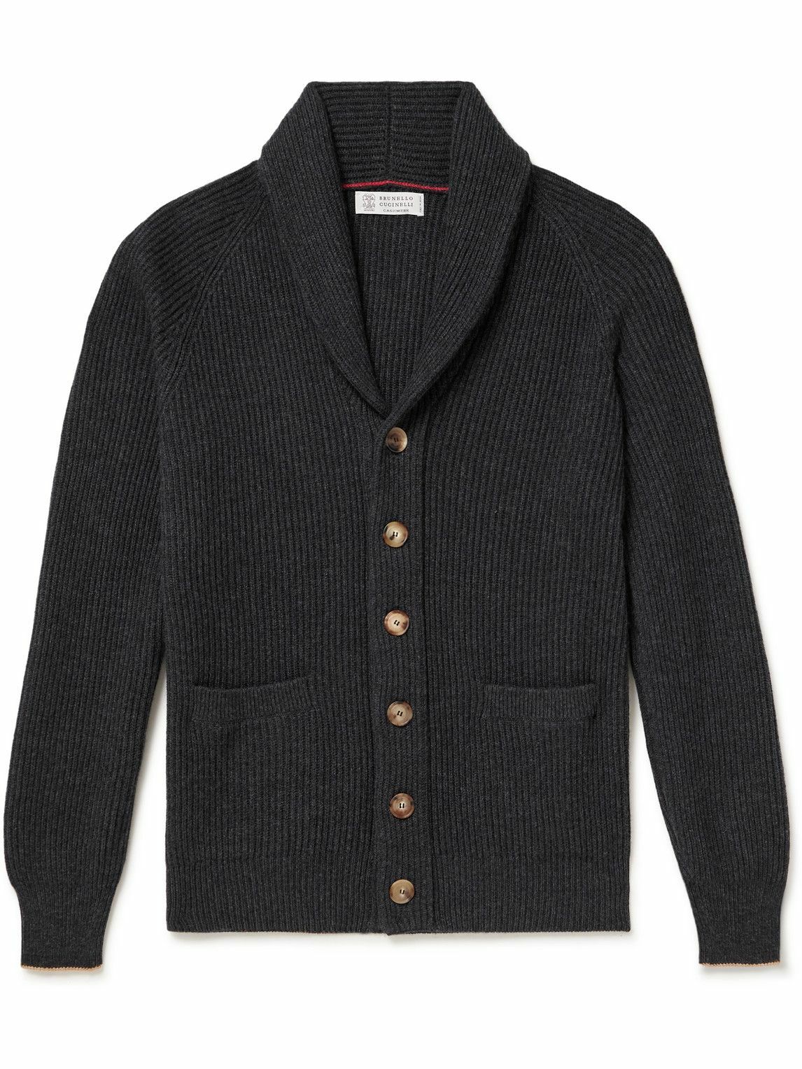 Brunello Cucinelli - Shawl-Collar Ribbed Cashmere Cardigan - Gray