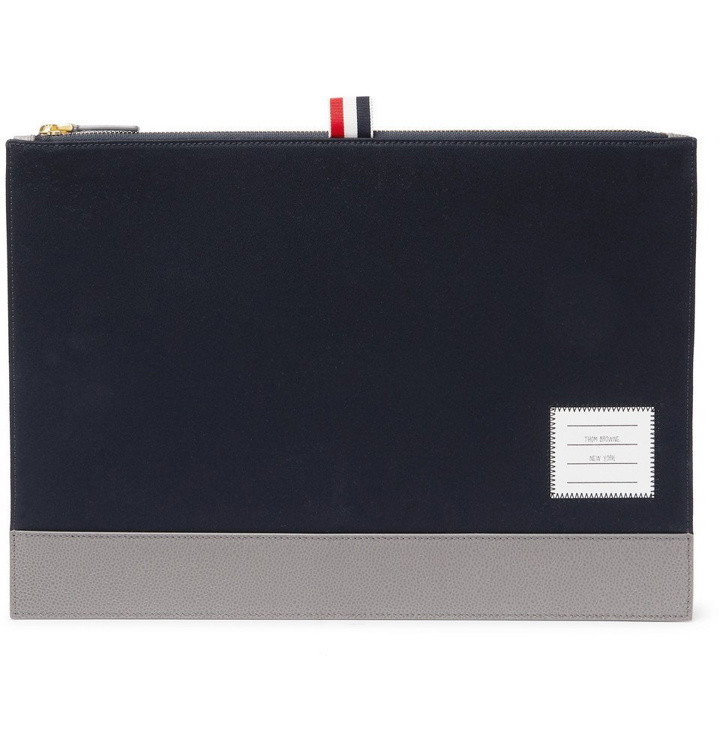 Photo: Thom Browne - Pebble-Grain Leather-Trimmed Cotton-Twill Pouch - Navy