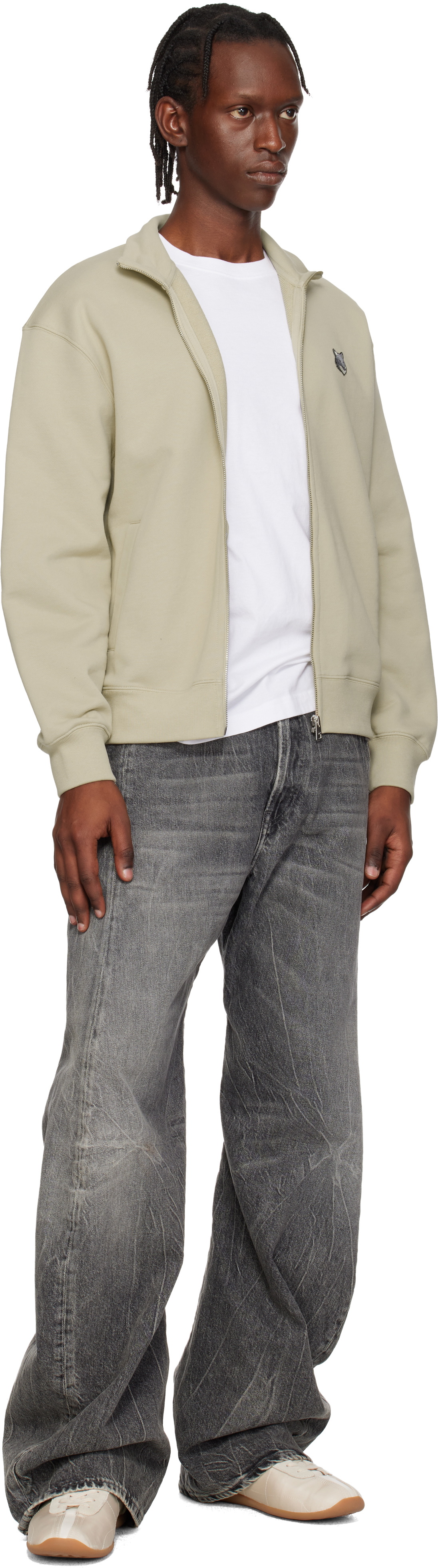 Maison Kitsuné Beige Fox Head Zipped Comfort Sweatshirt Maison Kitsune