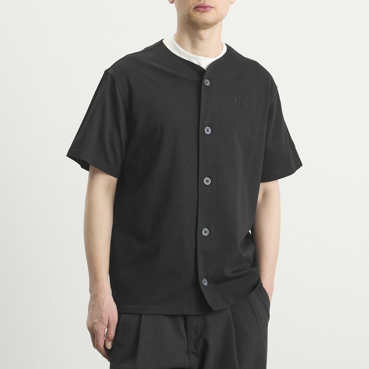 New Era Men's Script Baseball Jersey in Black
