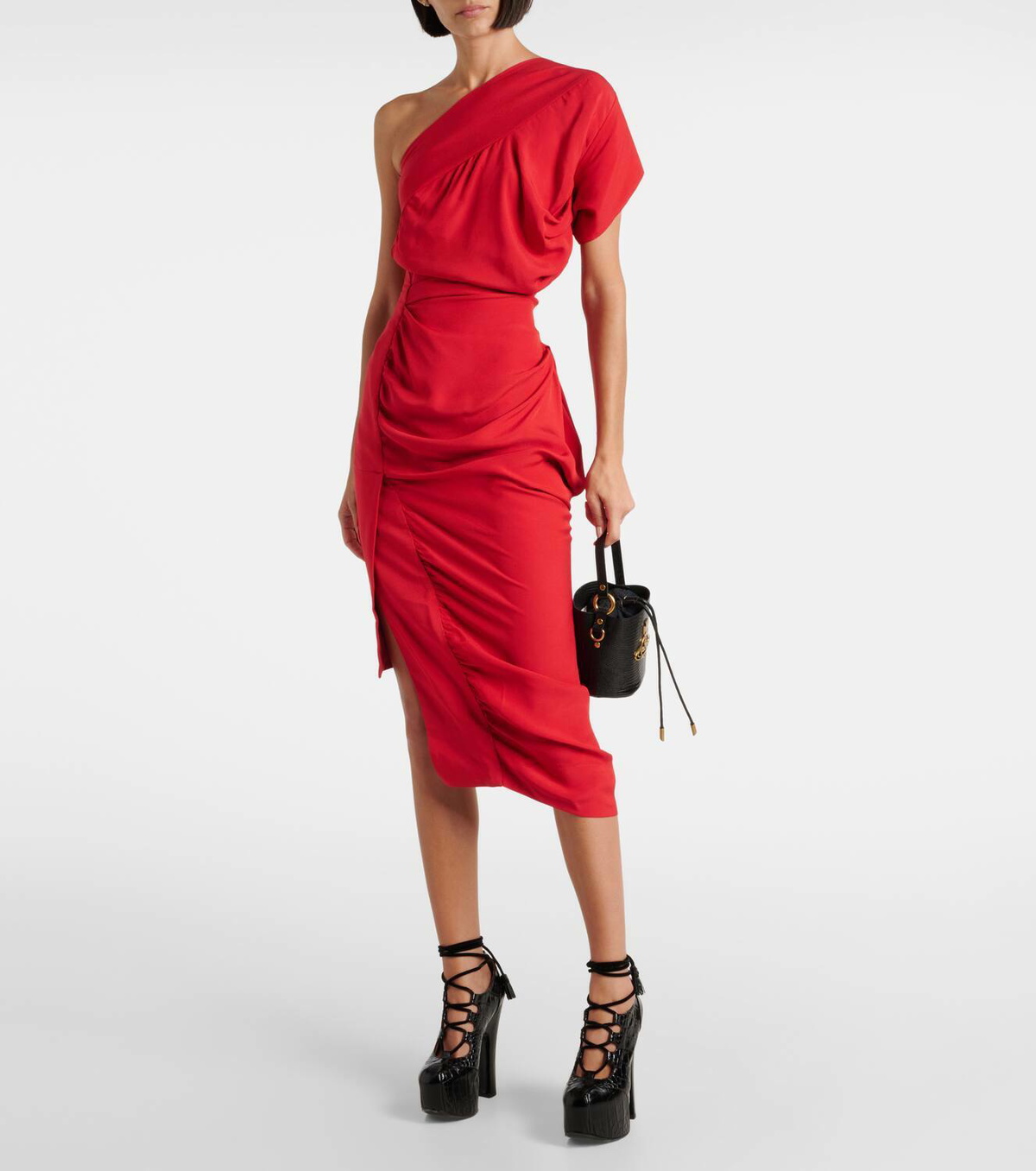 vivienne westwood one shoulder dress Vivienne Westwood Anglomania Red One Shoulder Dress w Assymetrical Hem NEW at 1stDibs
