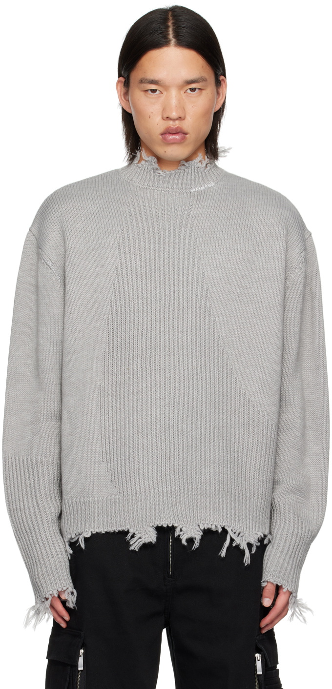 C2H4 Gray Distressed Sweater