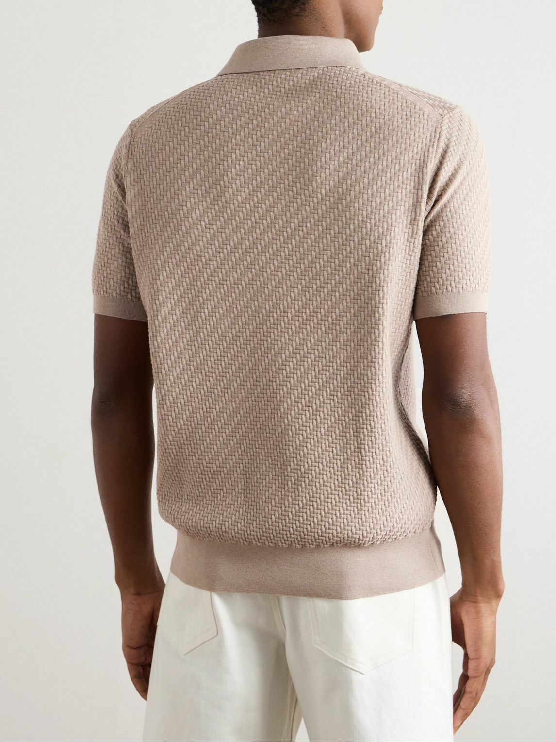 Brioni - Textured-Knit Cotton, Silk and Cashmere-Blend Polo Shirt - Neutrals
