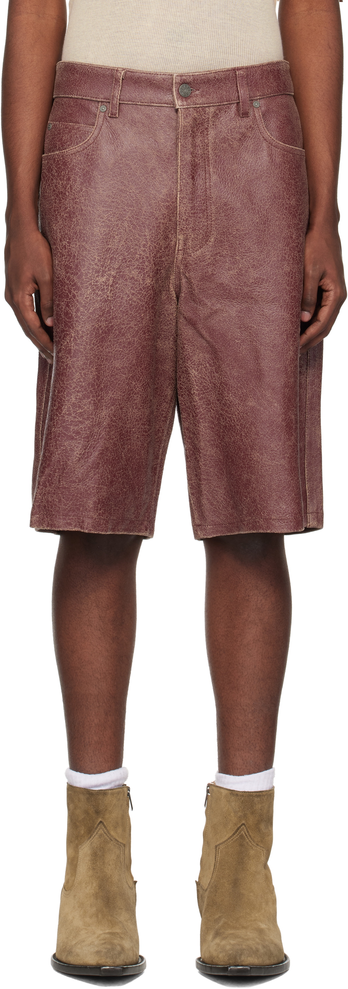GUESS USA Burgundy Crackle Leather Shorts