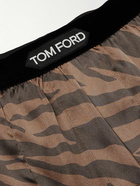 TOM FORD - Logo-Appliquéd Animal-Printed Velvet-Trimmed Silk-Blend Pyjama Trousers - Brown