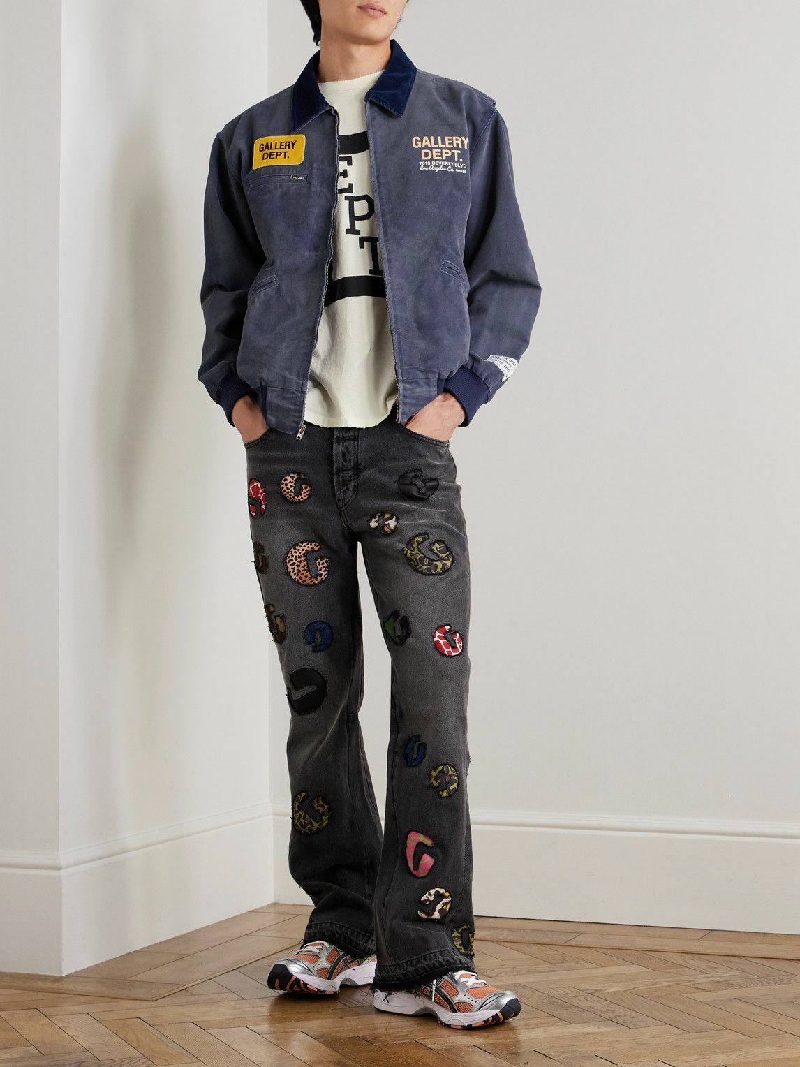 Gallery Dept. - Mechanic Corduroy-Trimmed Logo-Print Cotton Bomber Jacket - Blue