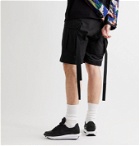 Sacai - Belted Panelled Cotton-Blend Oxford and Shell Cargo Shorts - Black