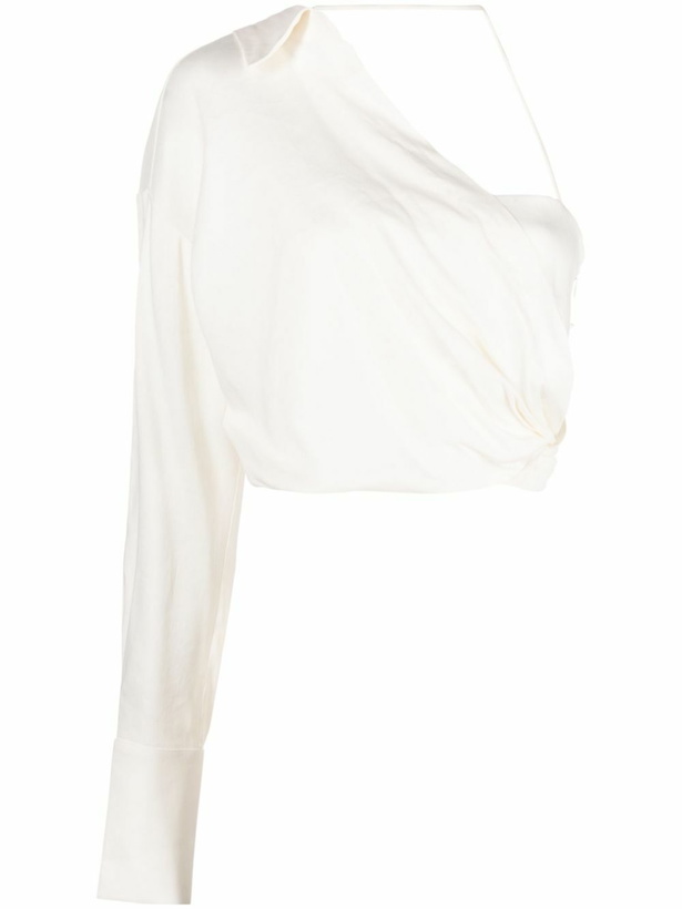 Photo: GAUGE81 White Ganri Draped One-Shoulder Blouse