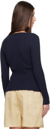 Silk Laundry Navy Ribbed Kia Cardigan