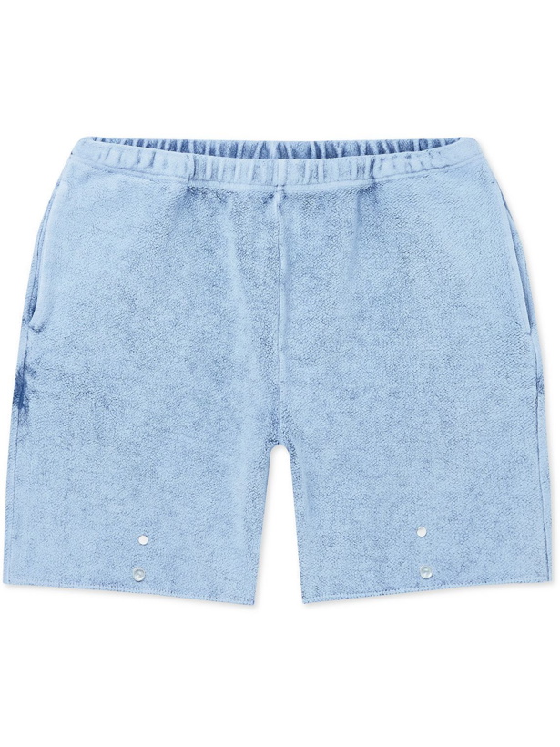 Photo: Les Tien - Straight-Leg Acid-Wash Cotton-Fleece Shorts - Blue
